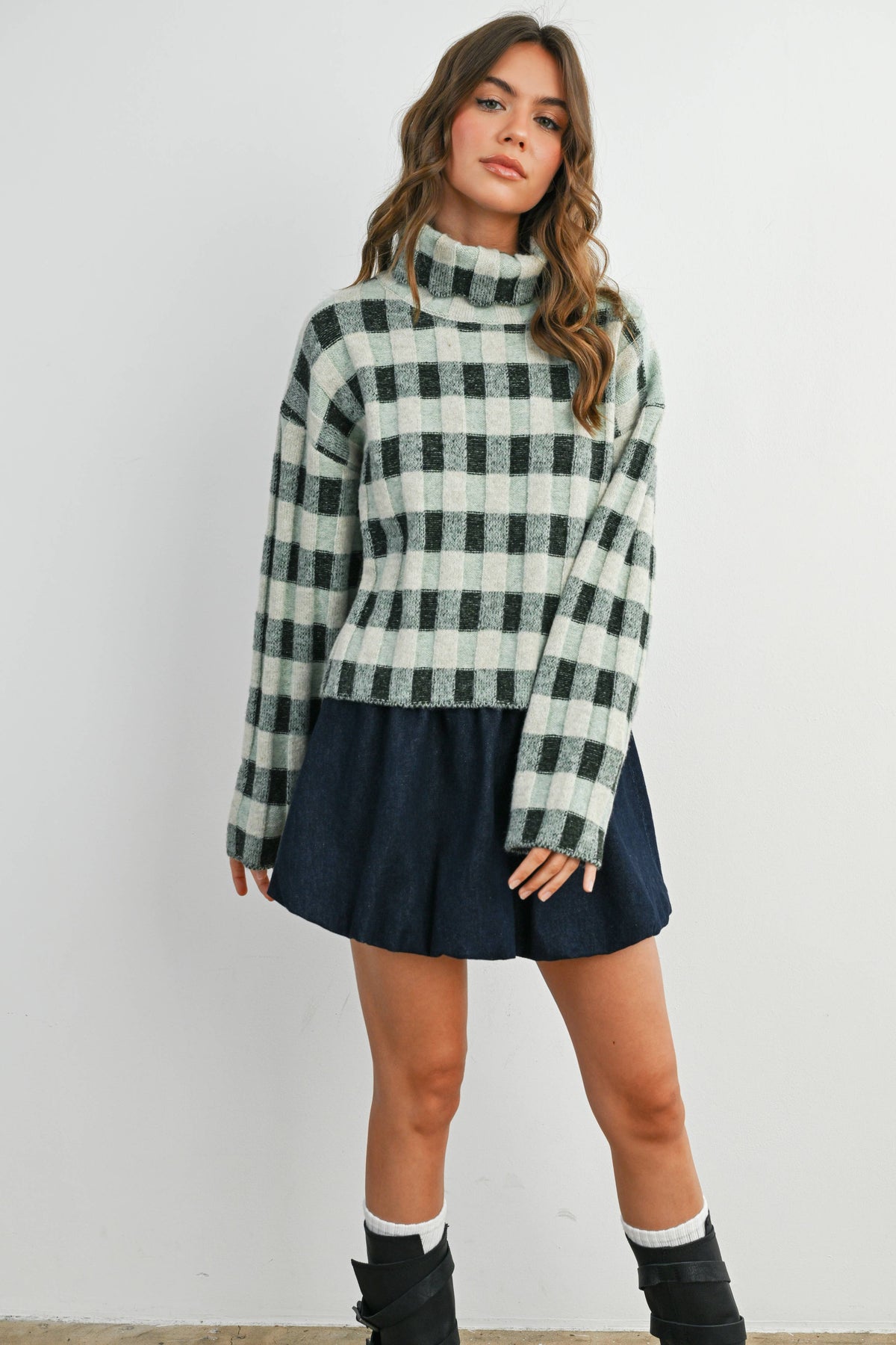 Fall Check Turtleneck Sweater - BMW7532