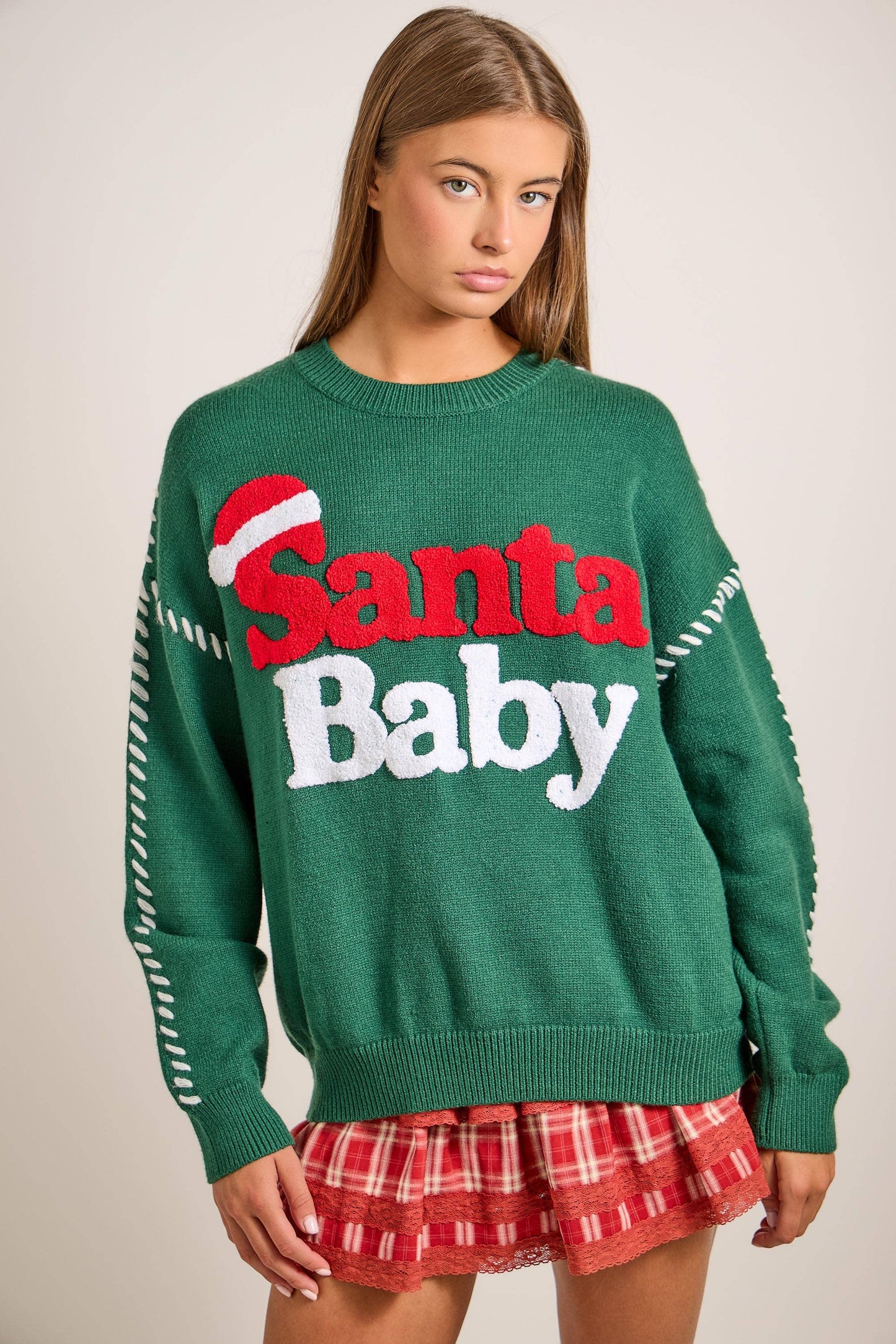Santa Baby Green Christmas Knit Sweater – Festive Holiday