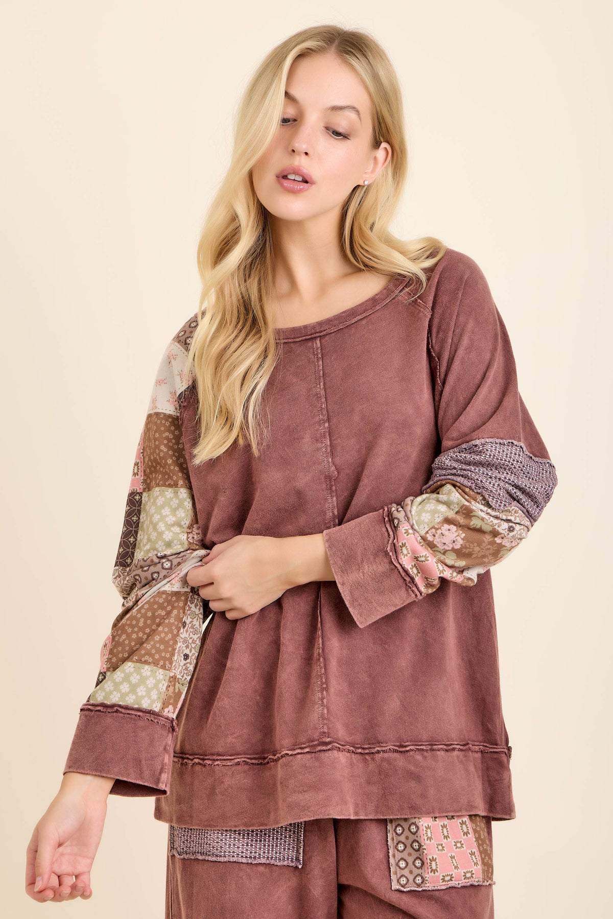 MineralWashed Fall Paisley patchwork Block sweatshirt HT7554