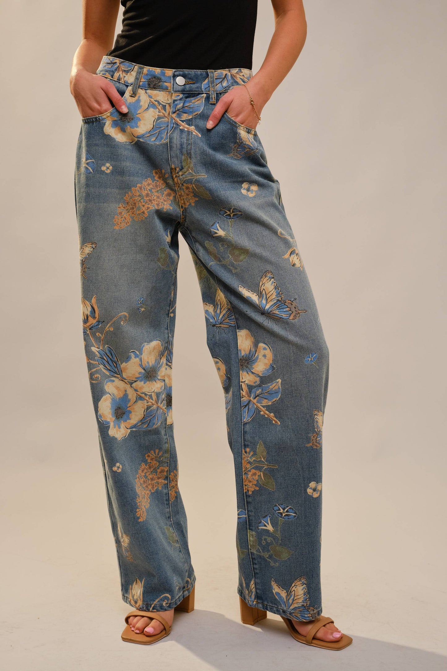 91690P Floral Print Wide Leg Jeans