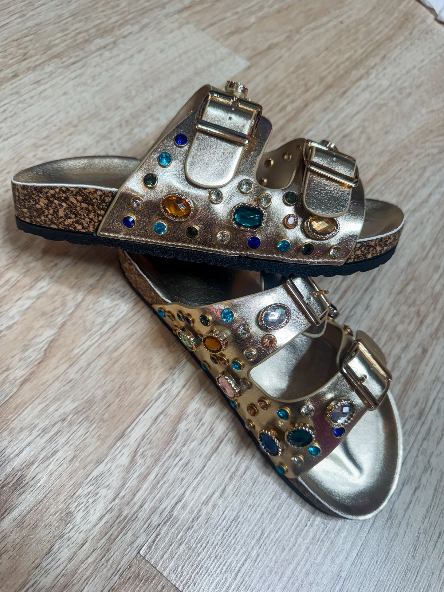 Azalea Wang Gold Jeweled Sandals