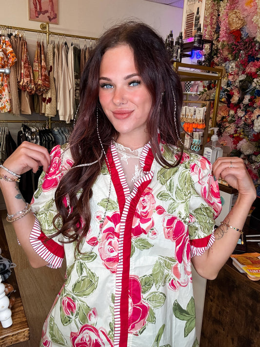 Floral Striped Blouse Top
