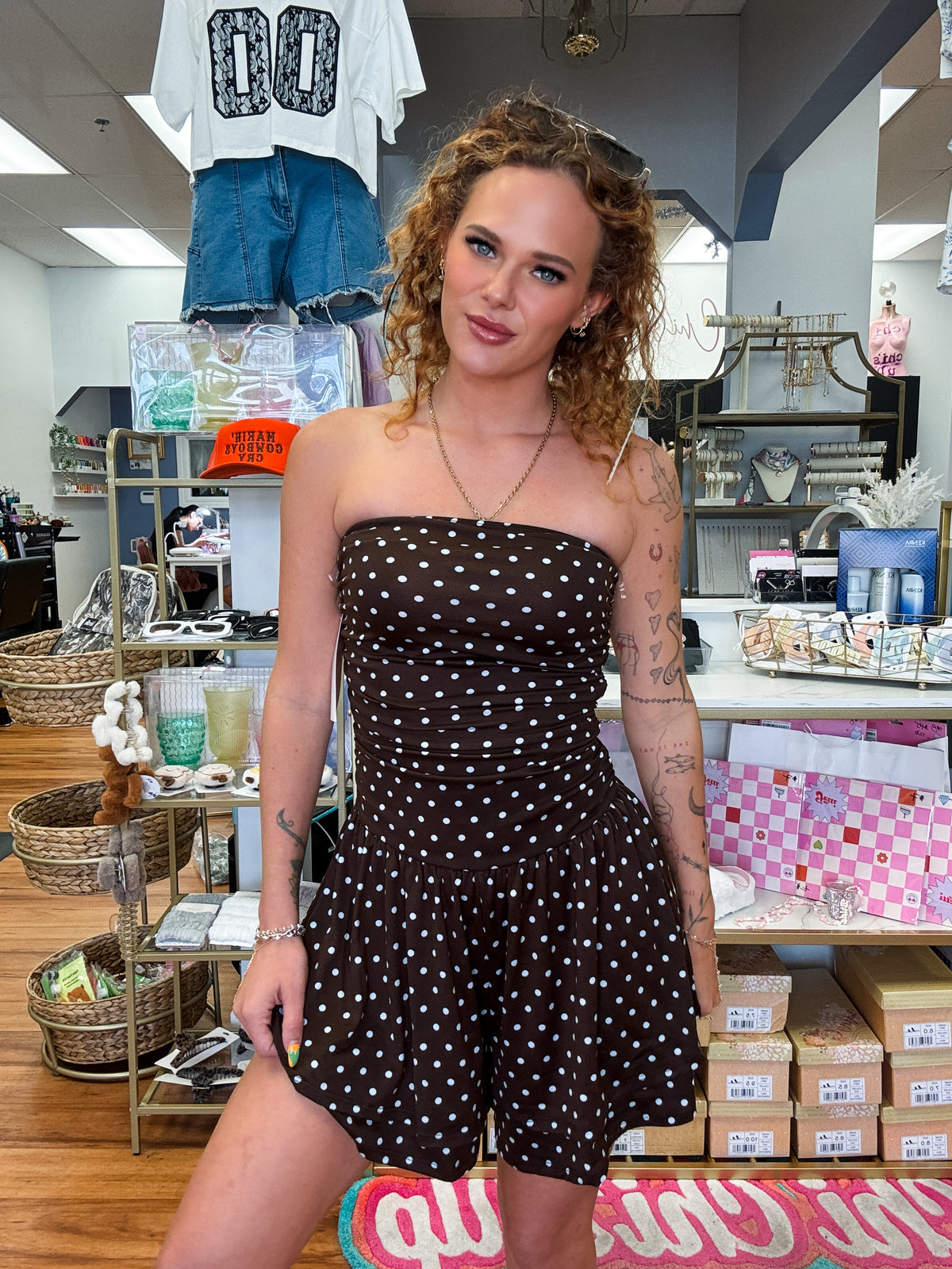 Polka Dot Strapless Romper