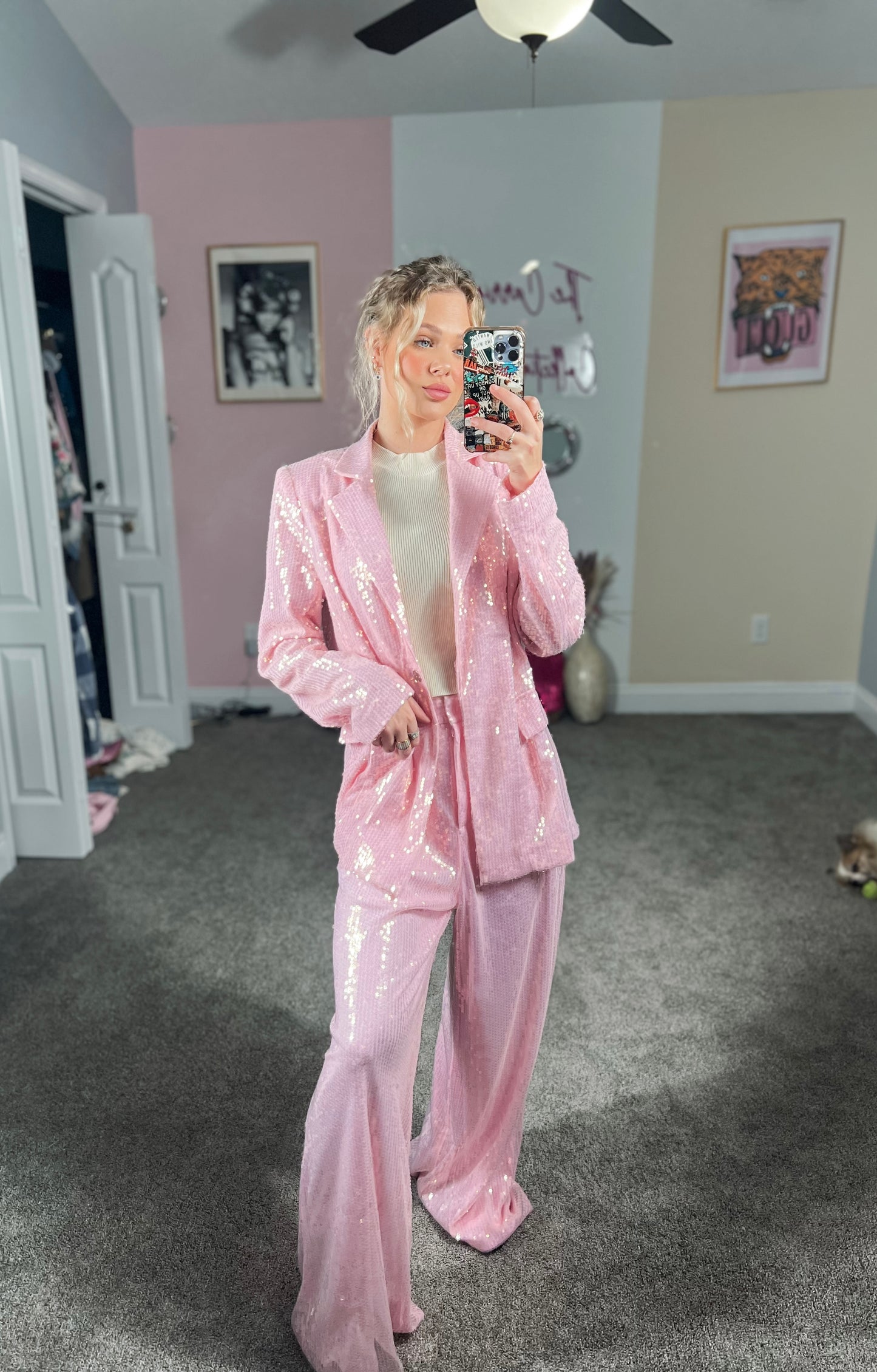 Soft Pink Sequin Blazer