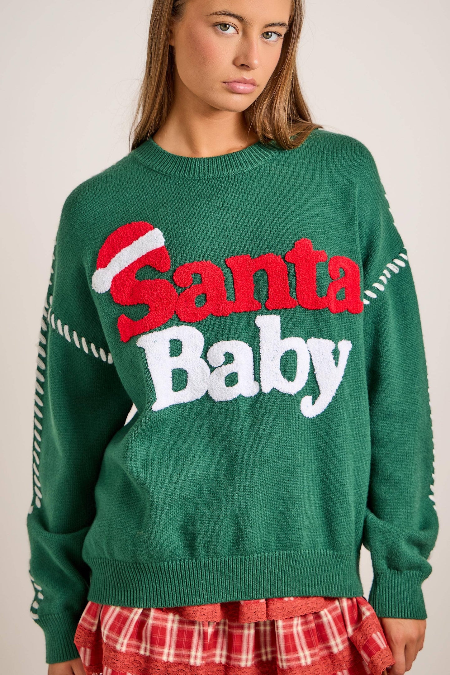 Santa Baby Green Christmas Knit Sweater – Festive Holiday