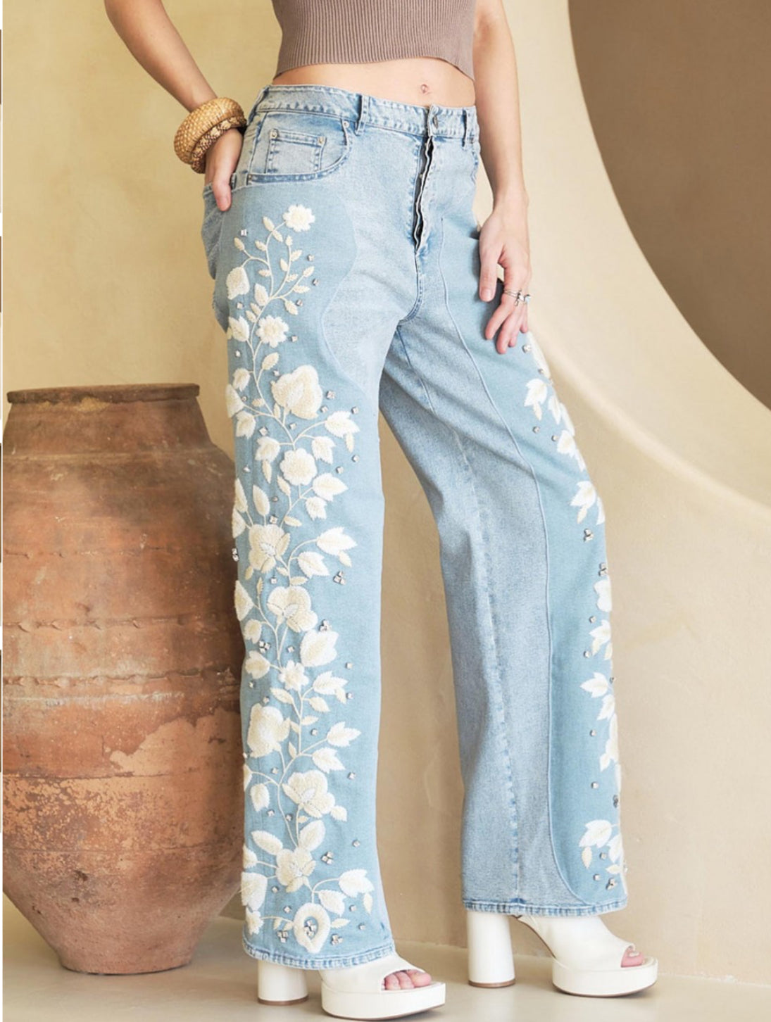 Floral Rhinestone Jeans