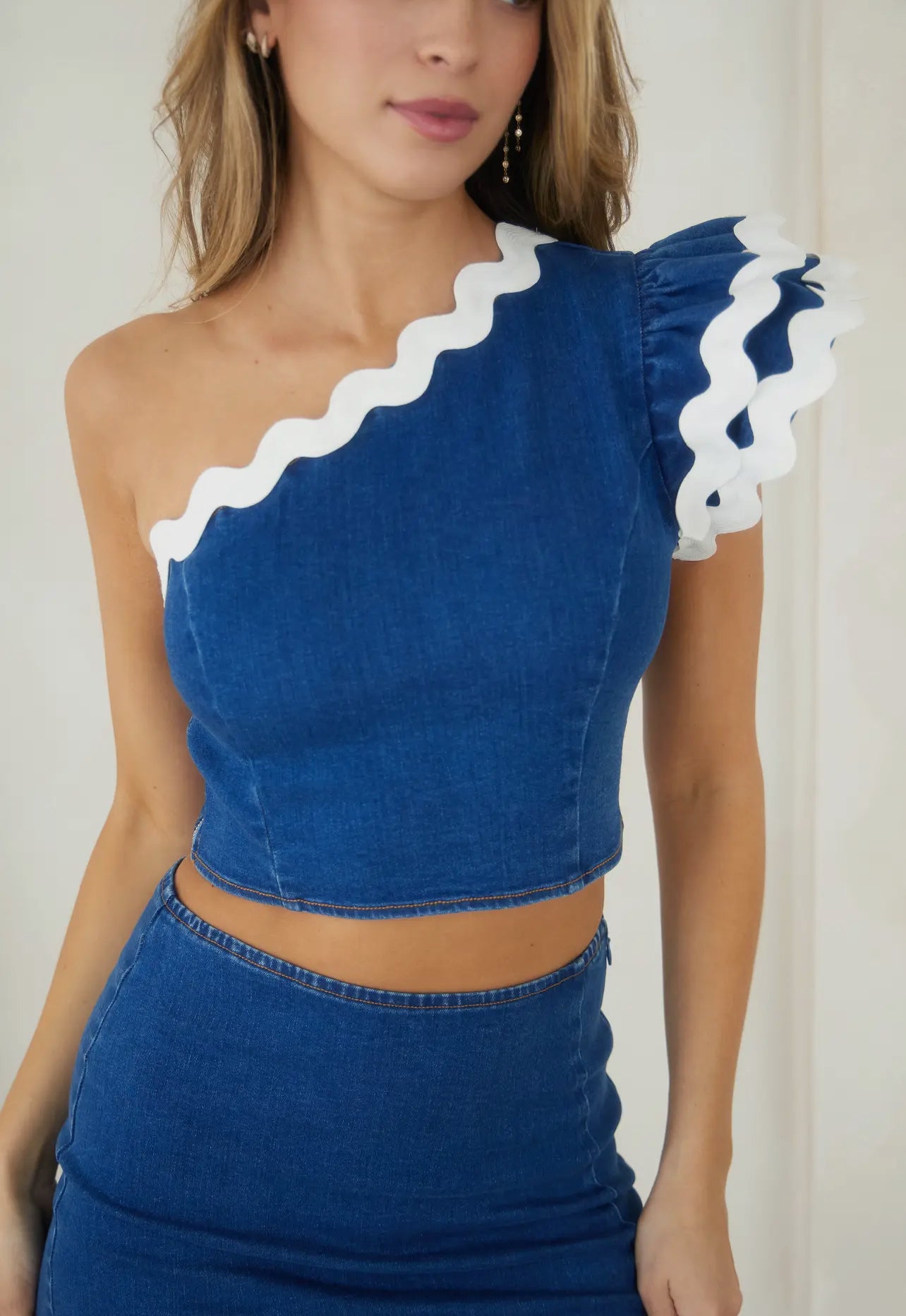 Denim Ruffle Top