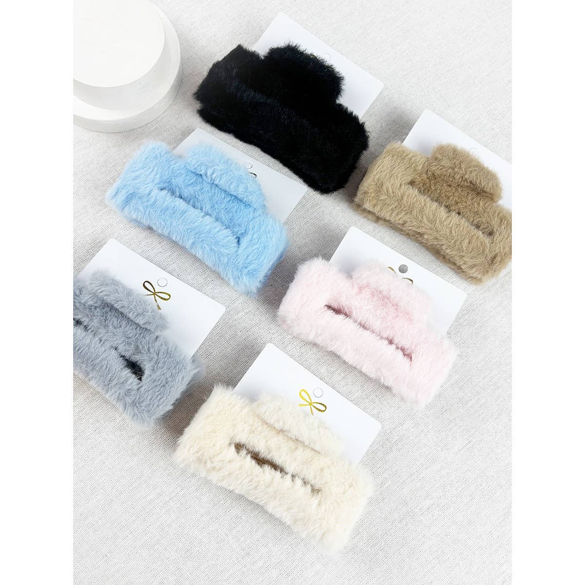 Rectangle Faux Fur Plush Hair Jaw Clip