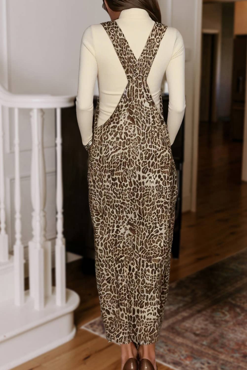 Leopard Print Straight Leg Denim Jumpsuit | S-XL