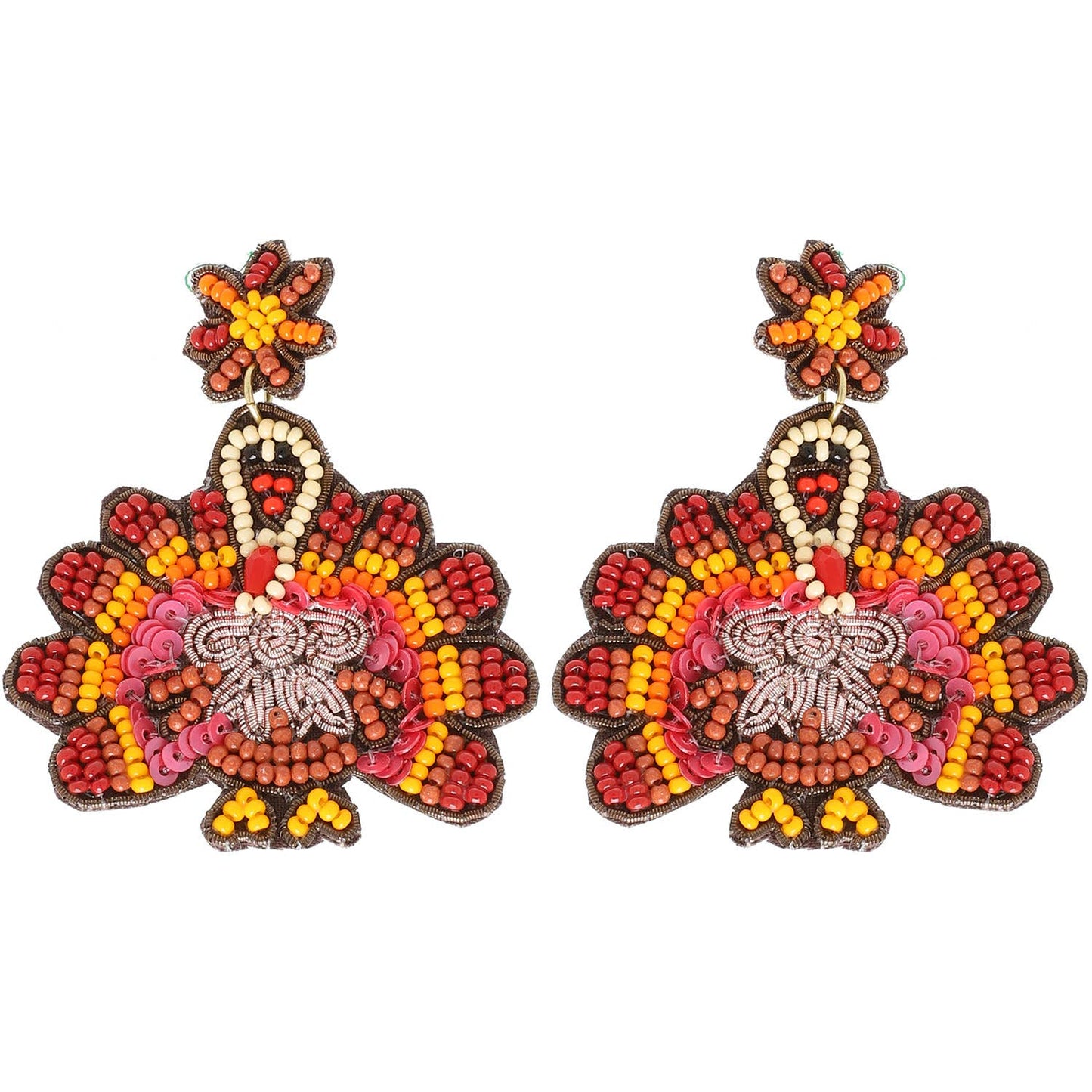 Thanksgiving Turkey Seed Bead Post Earrings