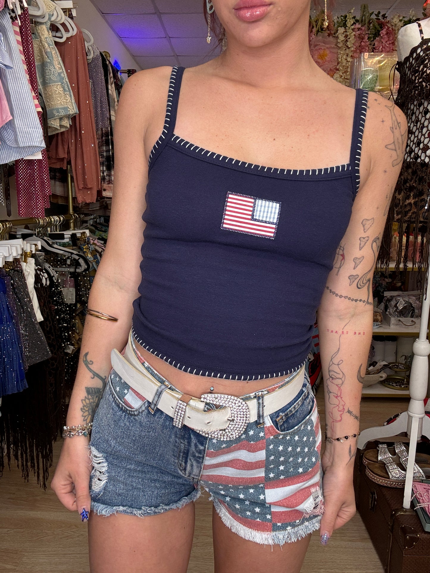 TANK TOP WITH AMERICAN FLAG ON FRONT