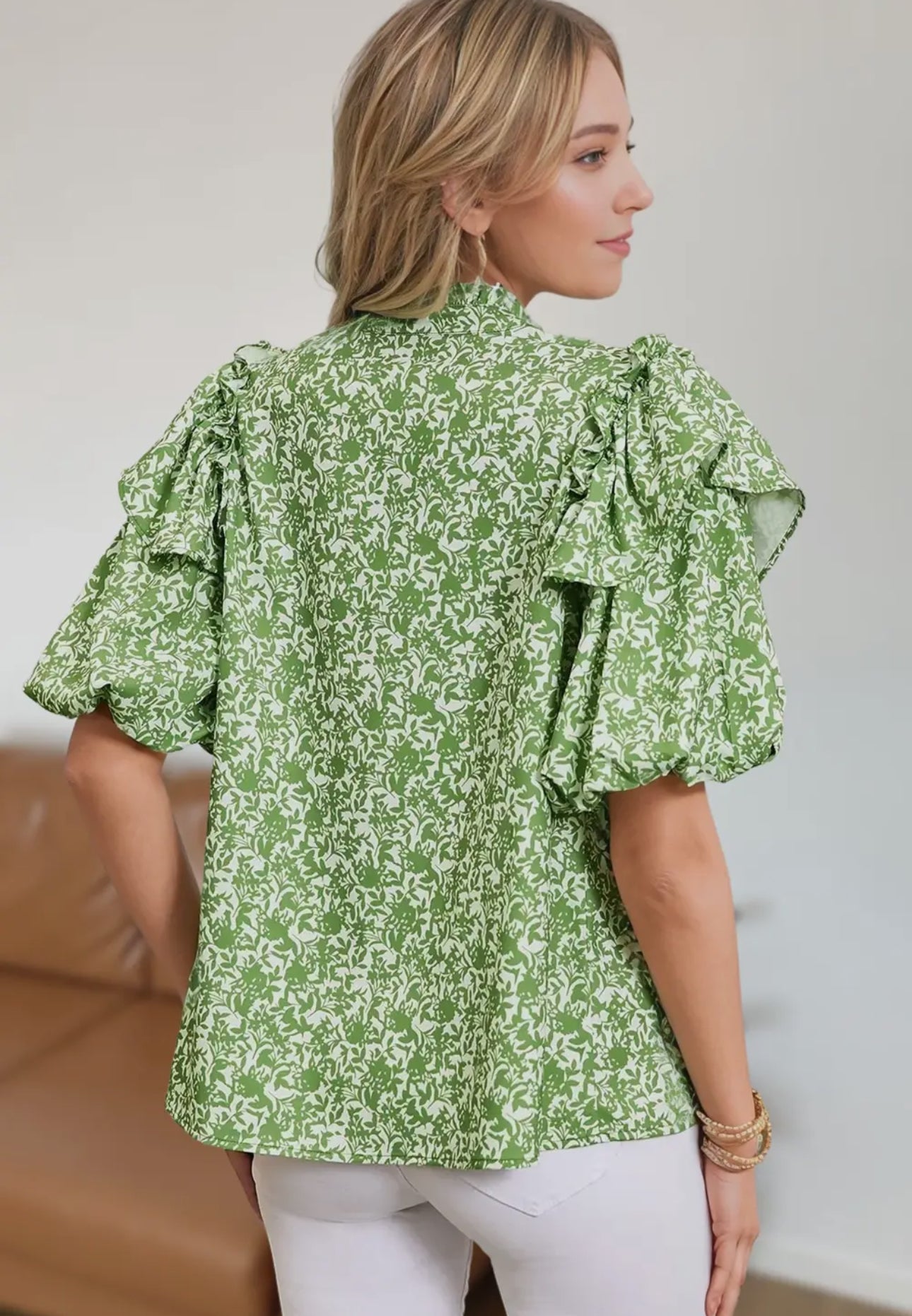 Bali Green Ruffle Blouse Top