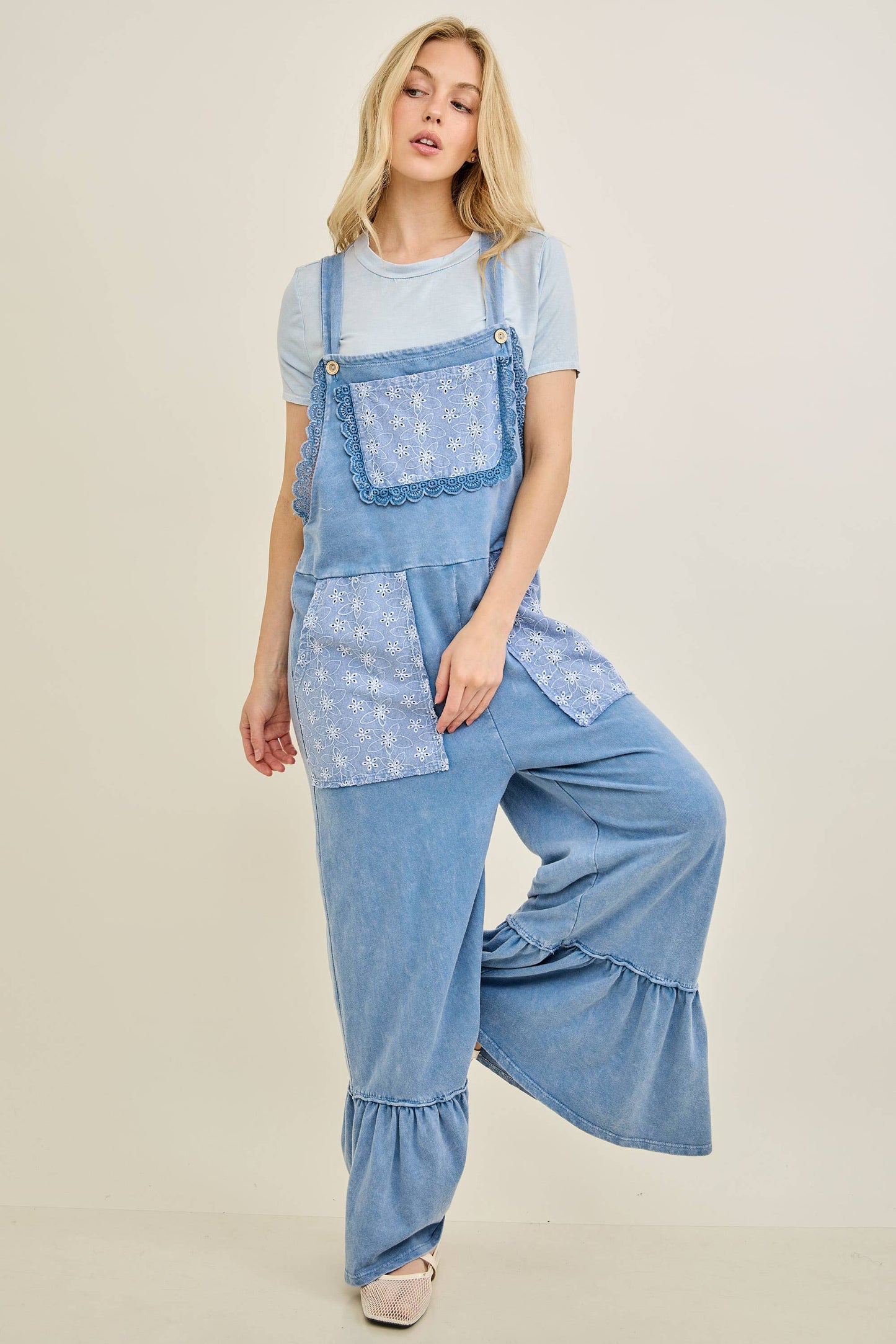 Mineral Washed Tea Party Ruffle Jumpsuits