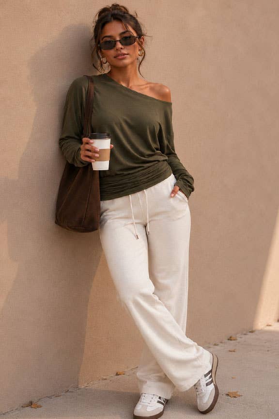 Fall Off-the-Shoulder Dolman Knit Top
