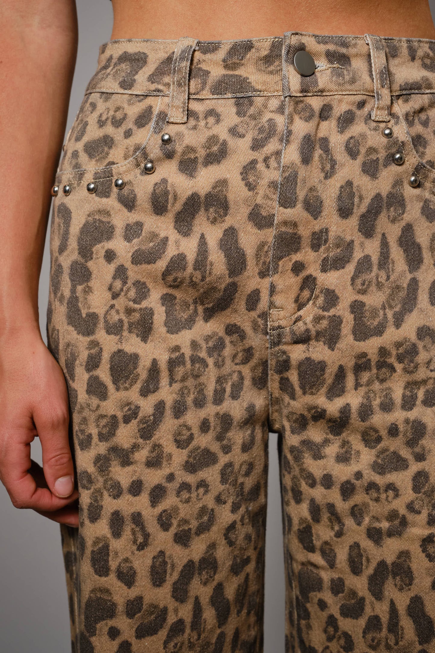 91605P - Washed Leopard Print Stud Pants