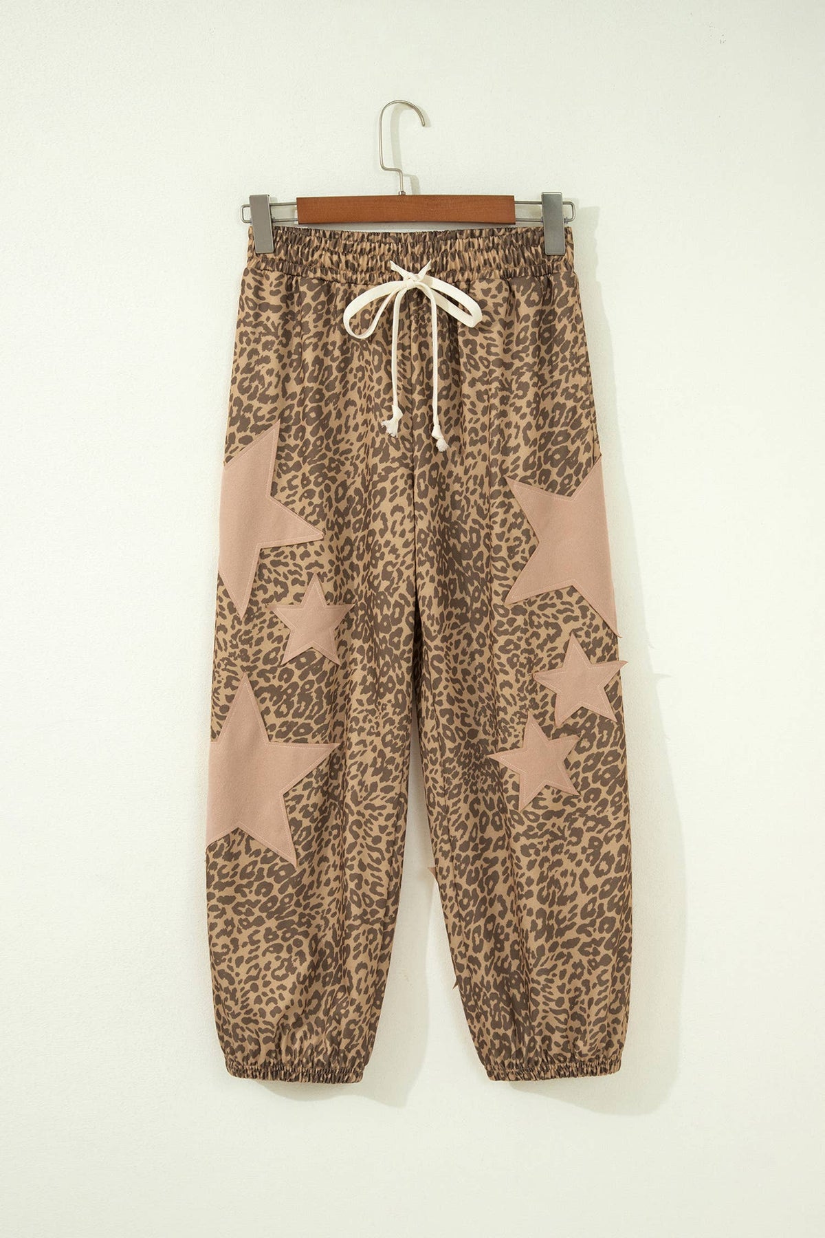 Leopard Print Star Patched Elastic Waist Jogger Pants (S-XL)