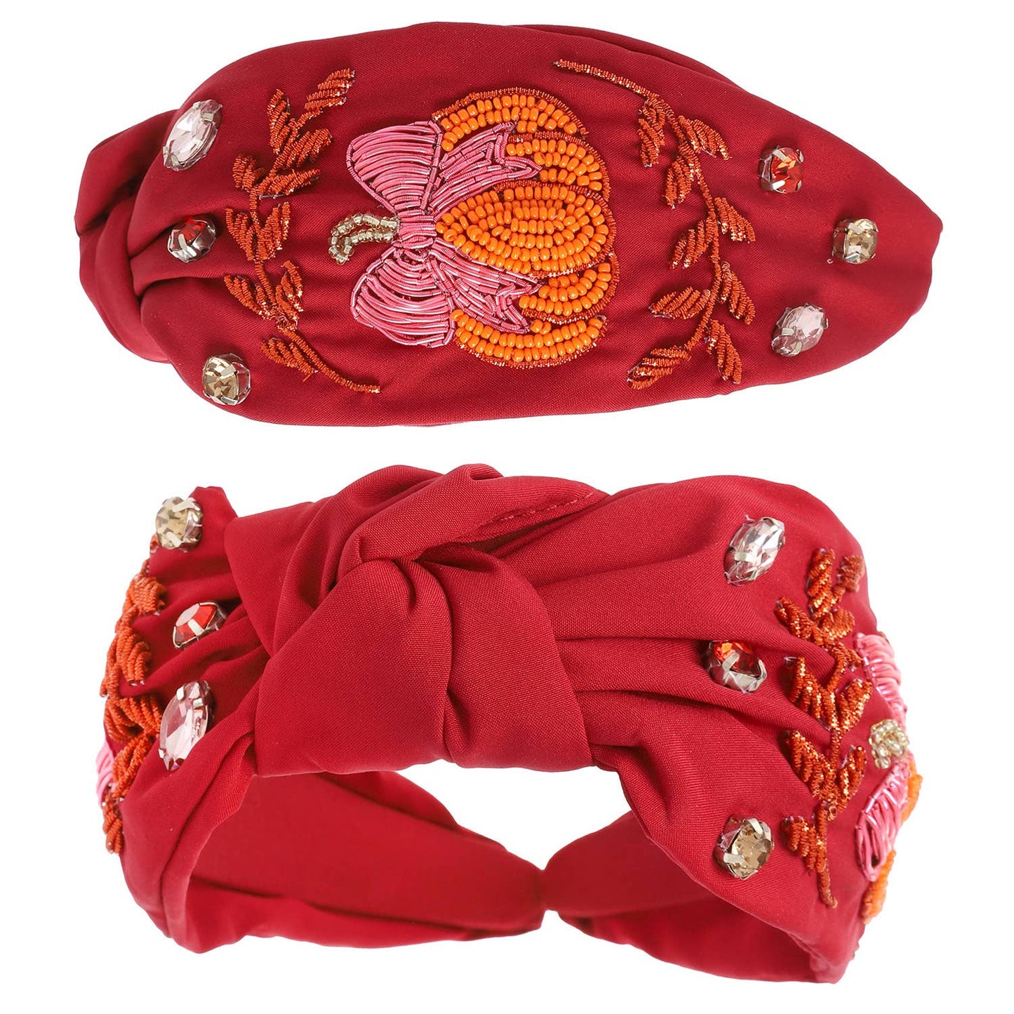 Fall Theme Pumpkin  Jeweled Knotted Headband