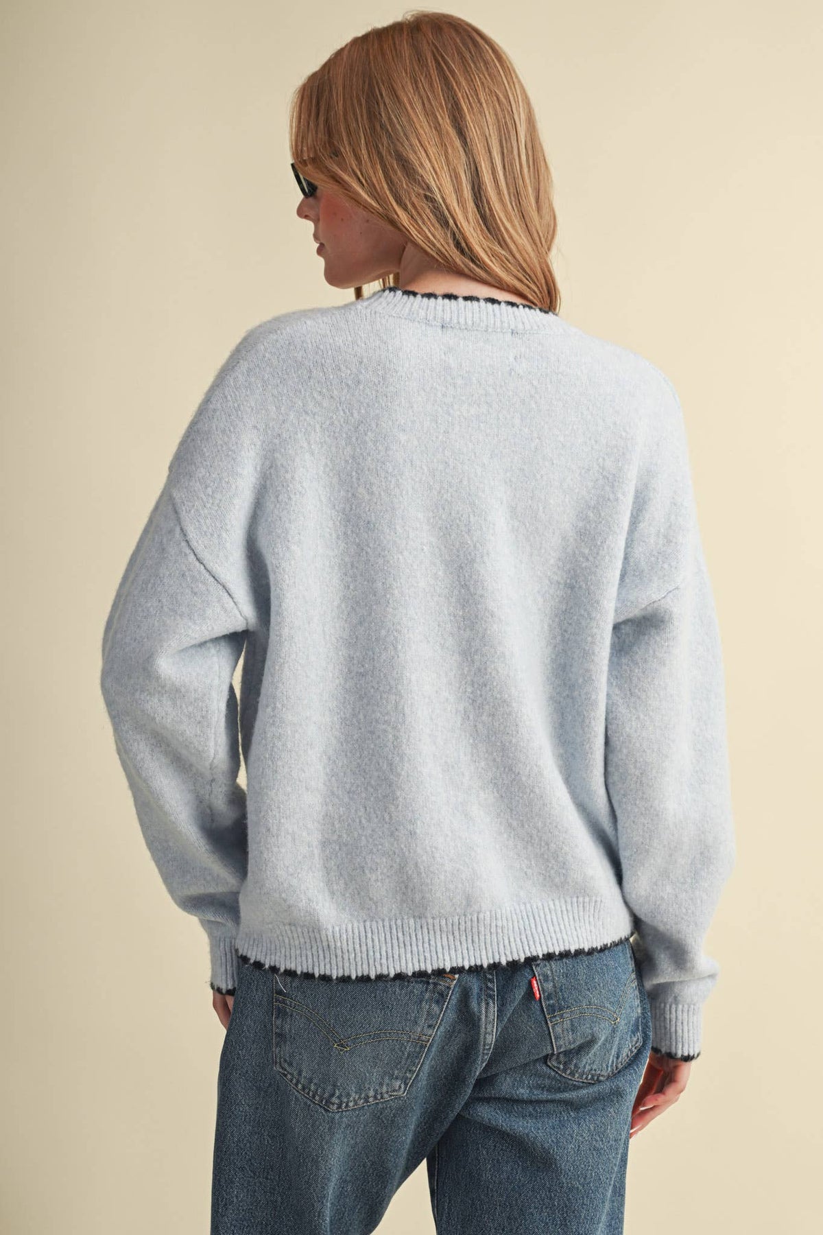 CONTRAST KNIT SCALLOPED EDGE SWEATER MSW11114