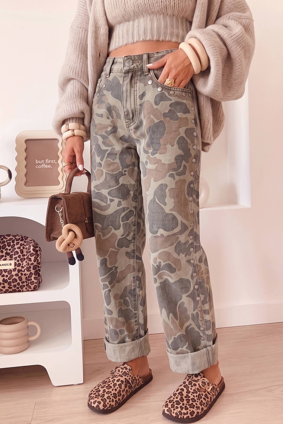 Camouflage Studded Straight Loose Jeans (4-16)