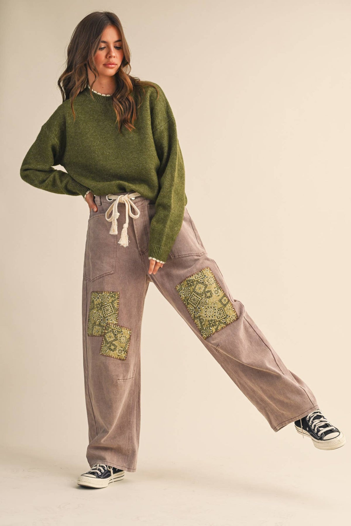 CONTRAST KNIT SCALLOPED EDGE SWEATER MSW11114