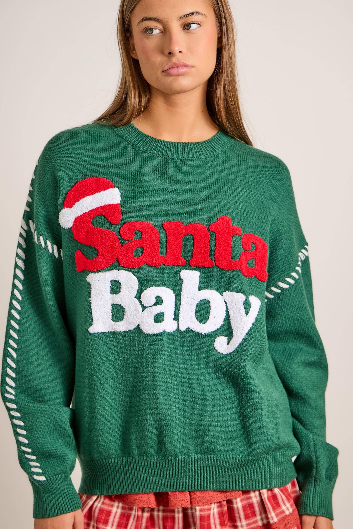 Santa Baby Green Christmas Knit Sweater – Festive Holiday