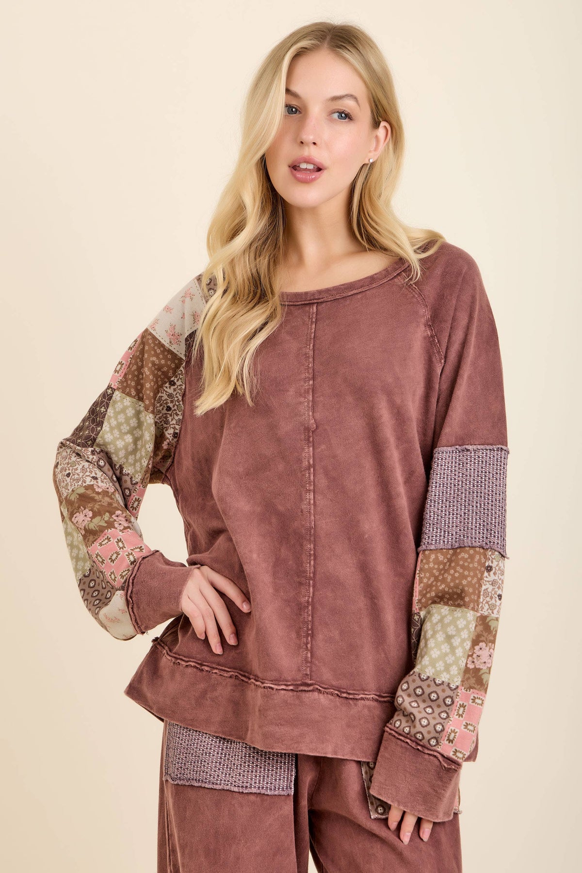 MineralWashed Fall Paisley patchwork Block sweatshirt HT7554