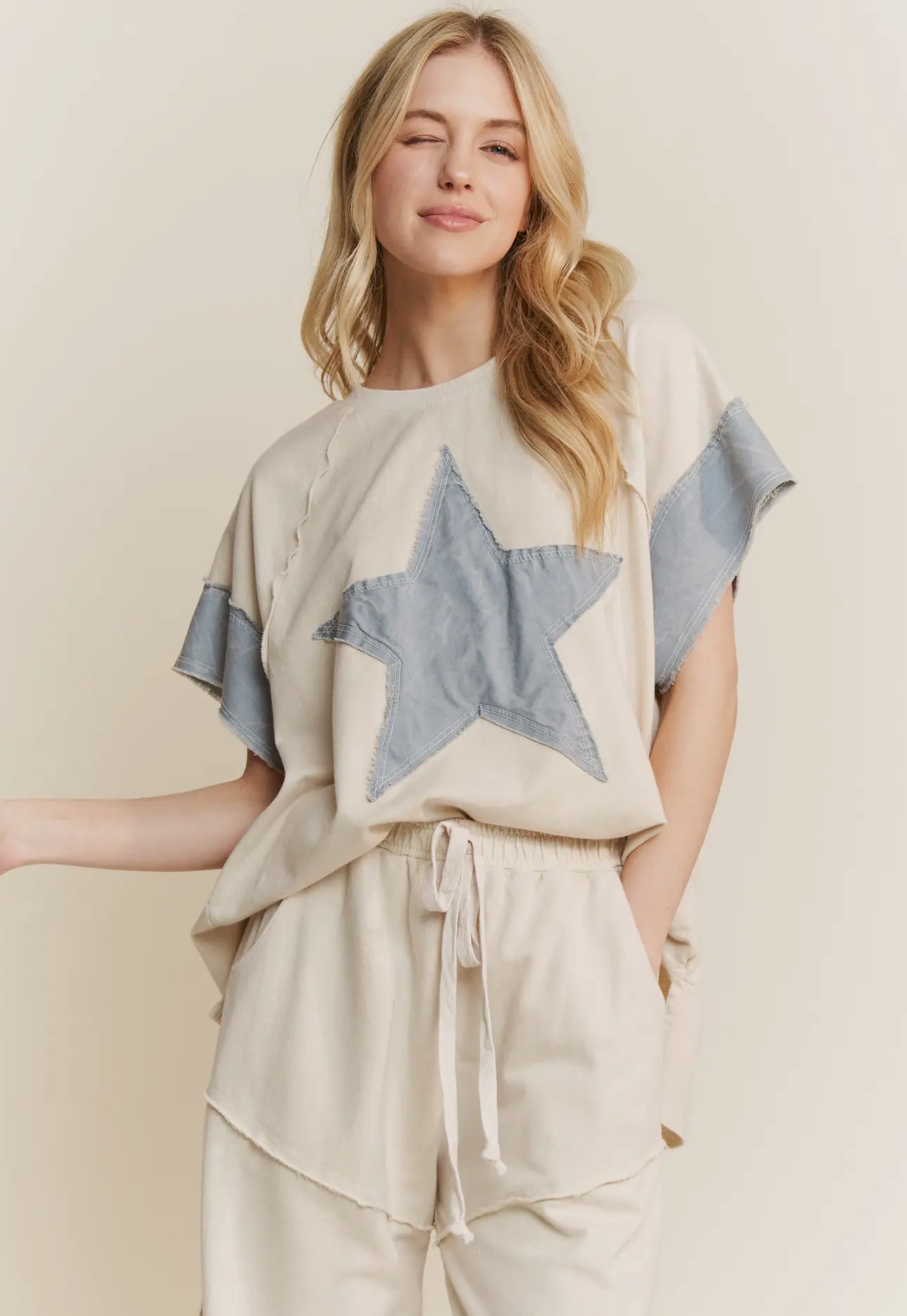 Star Girl Denim Patch Top