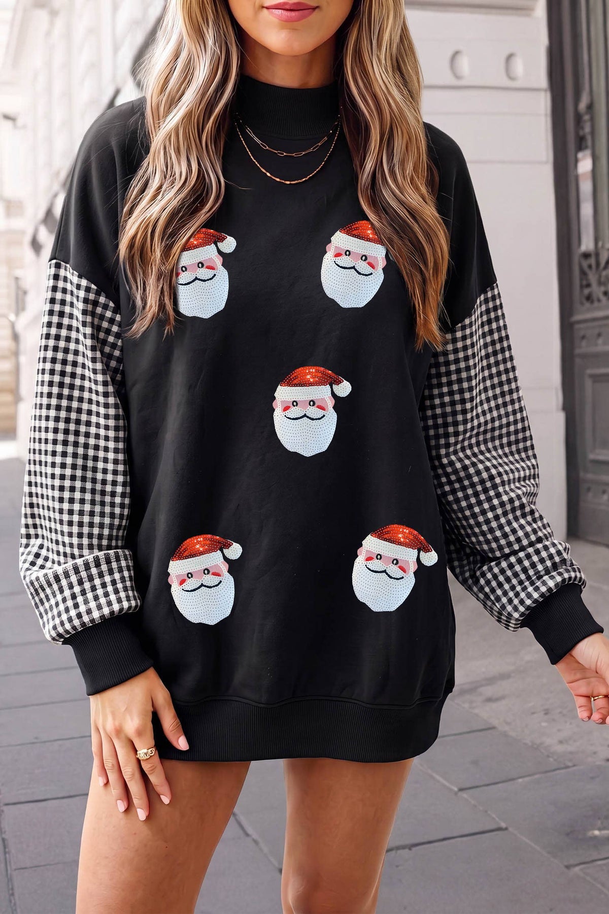 Christmas Sequined Mockneck Graphic Sweatshirt | S-XL