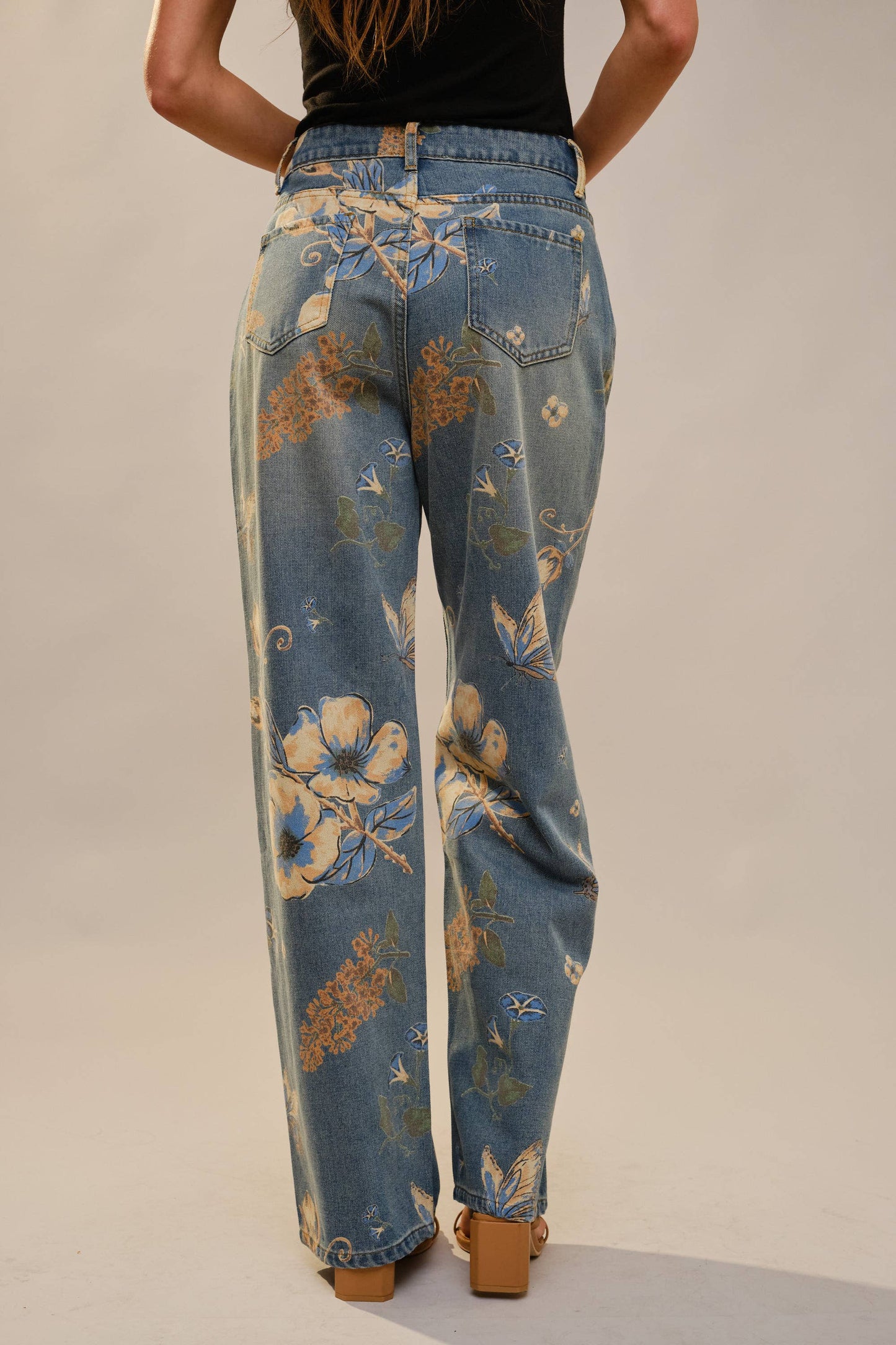 91690P Floral Print Wide Leg Jeans