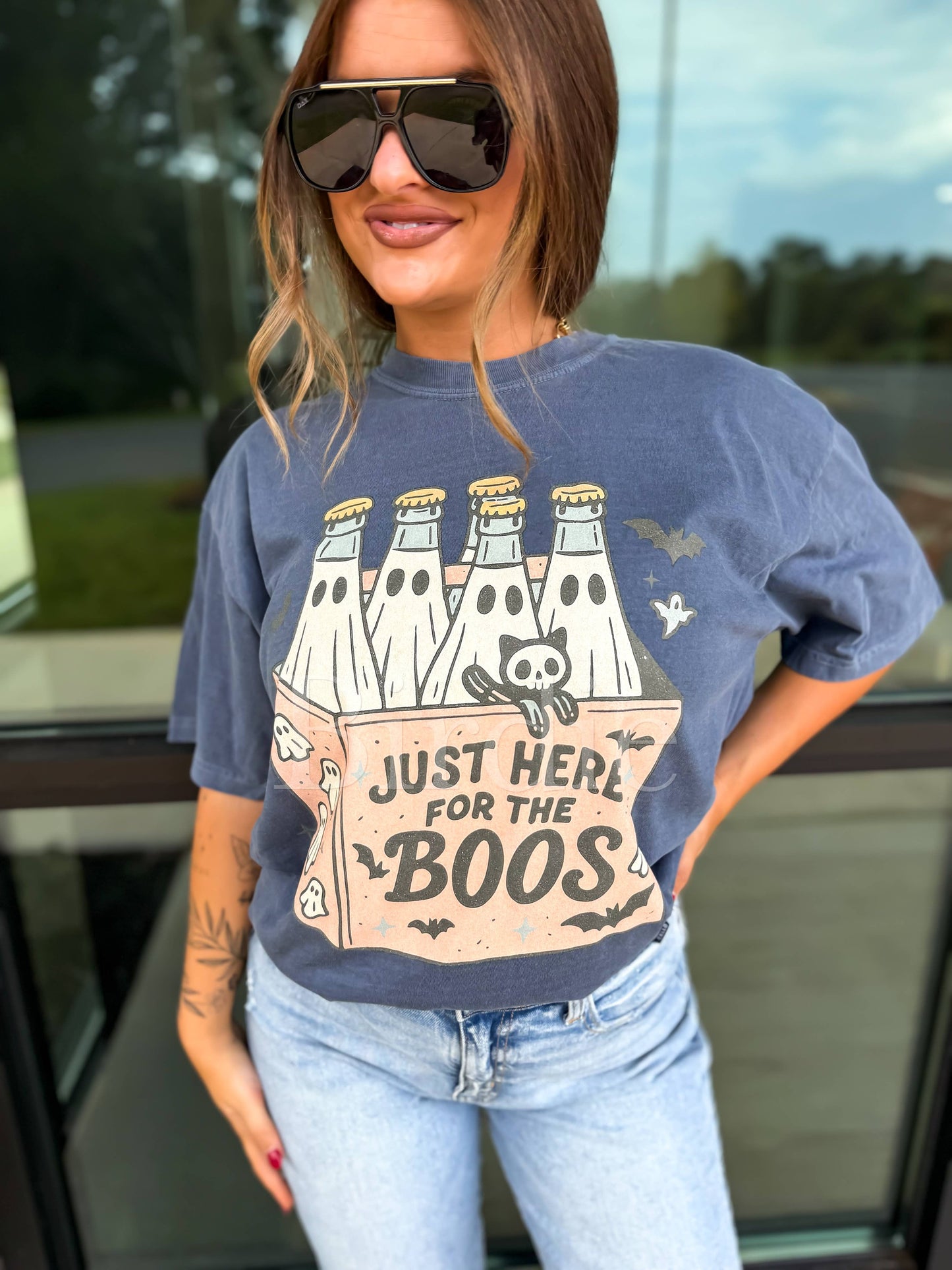 Just Here For the Boos Graphic Tee on Denim