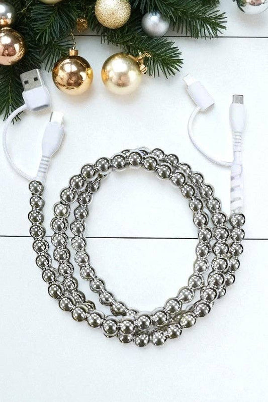 Updated Silver Beaded Cord Phone Charger