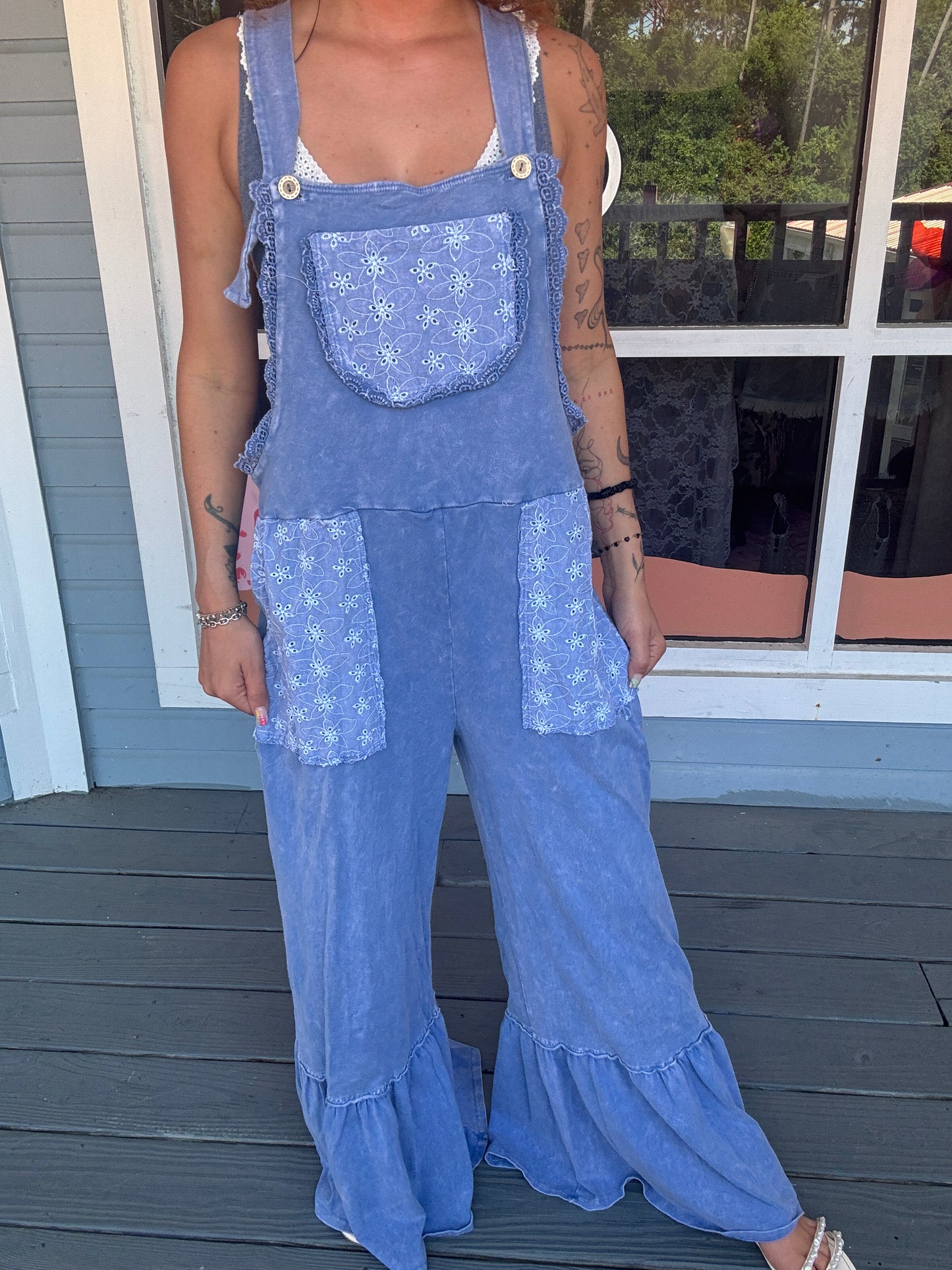 Mineral Washed Tea Party Ruffle Jumpsuits
