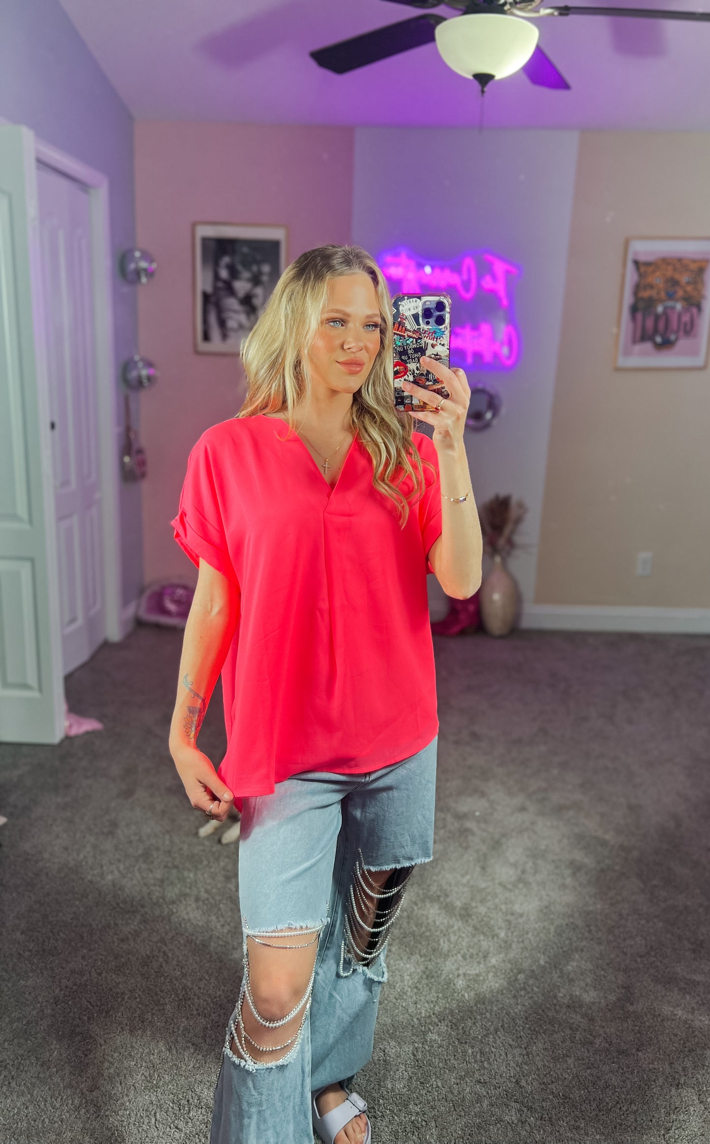 Hot Pink Blouse Top