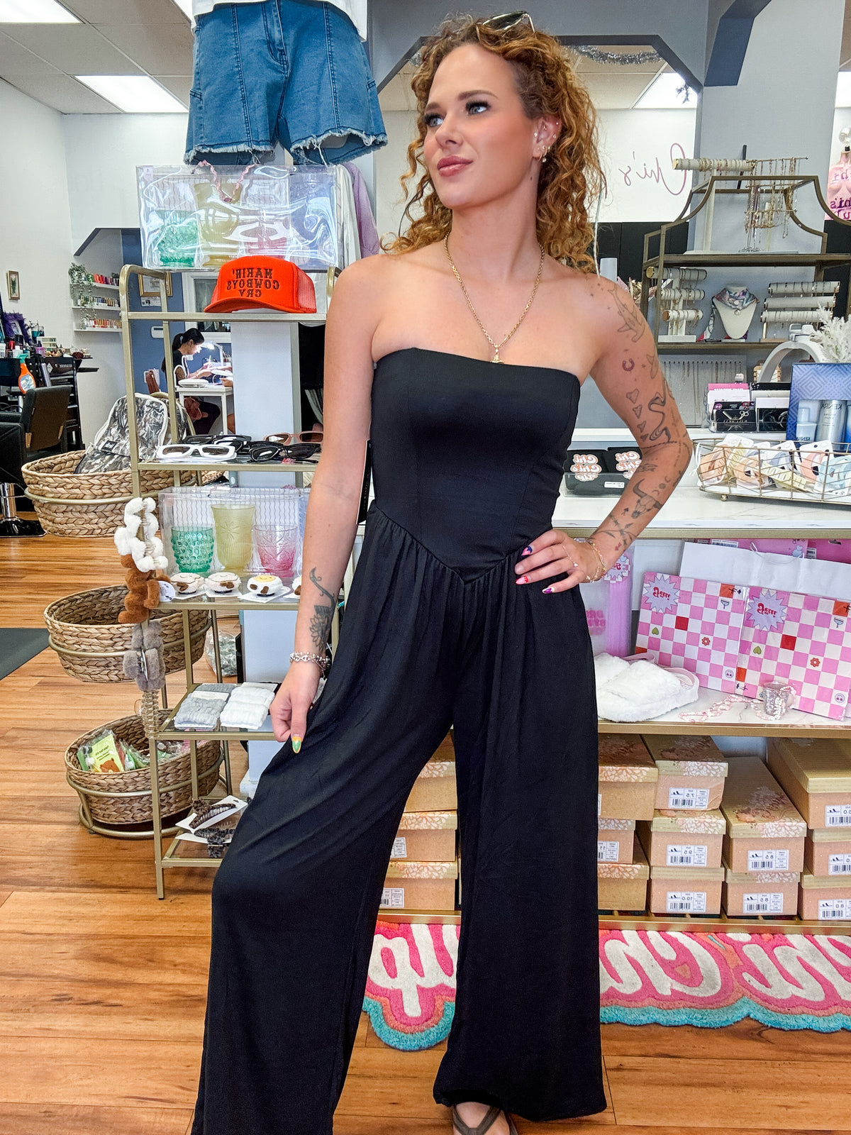 V SHAPE DROP WAIST TUBE JUMPSUIT (Olive & Black)