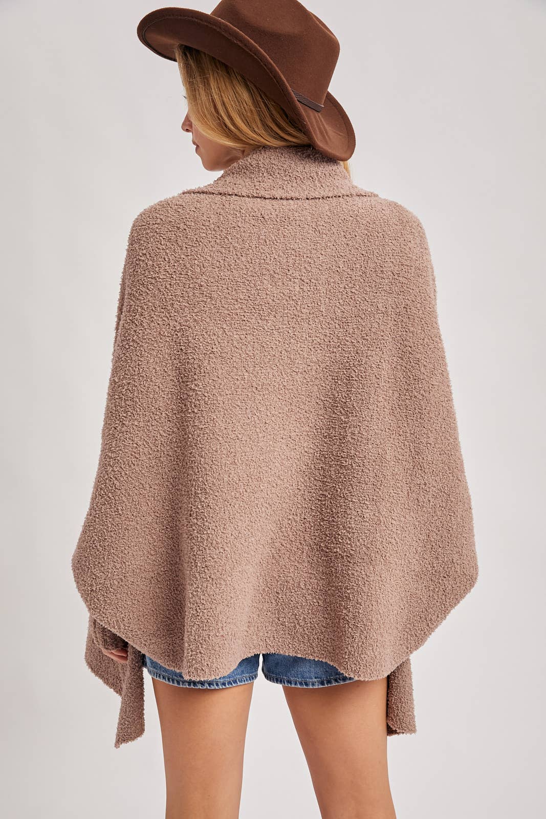 OPEN FRONT BLANKET WRAP BOUCLE KNIT SWEATER CARDIGAN