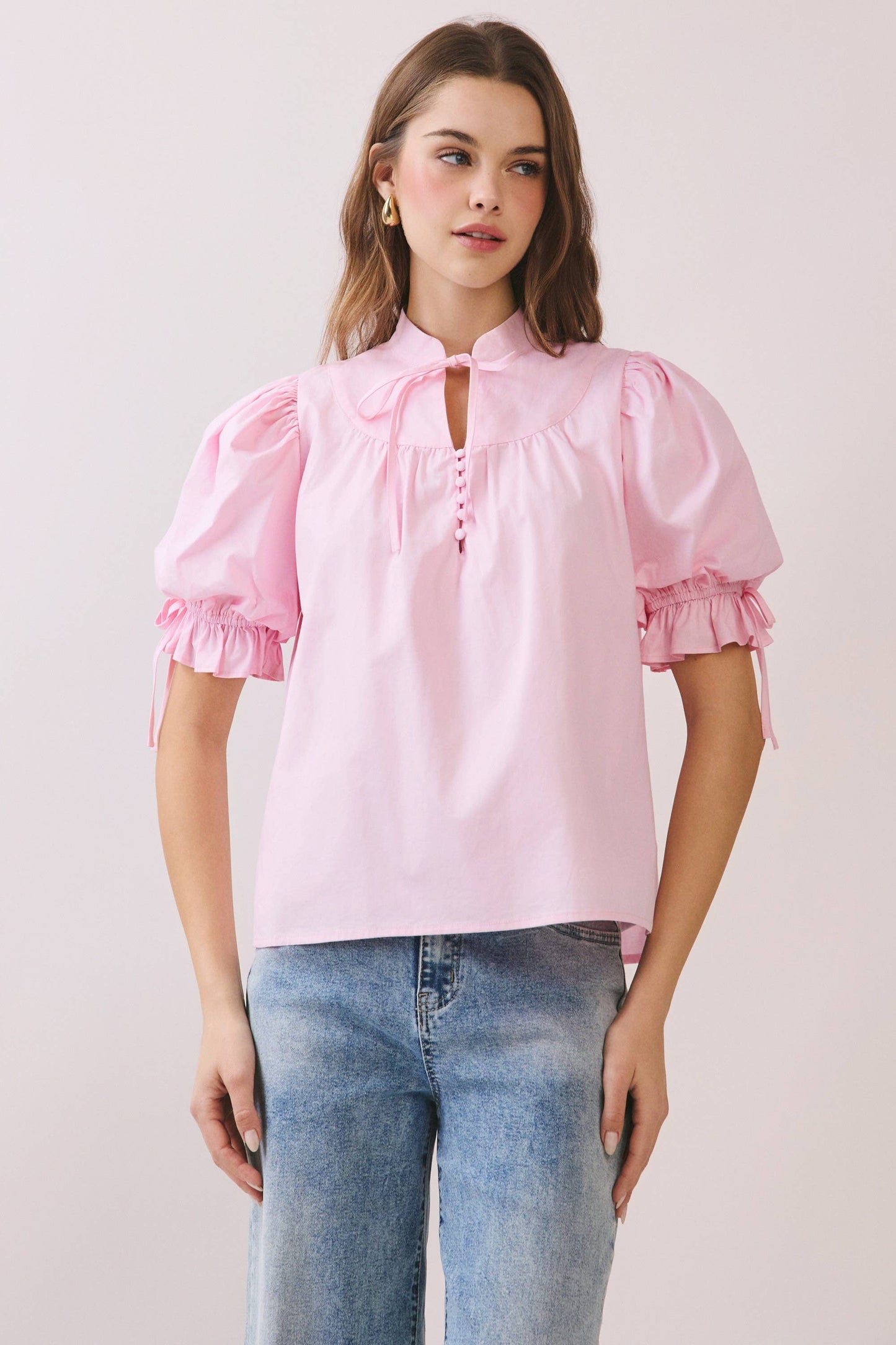 Soft Pink Bow Blouse Top