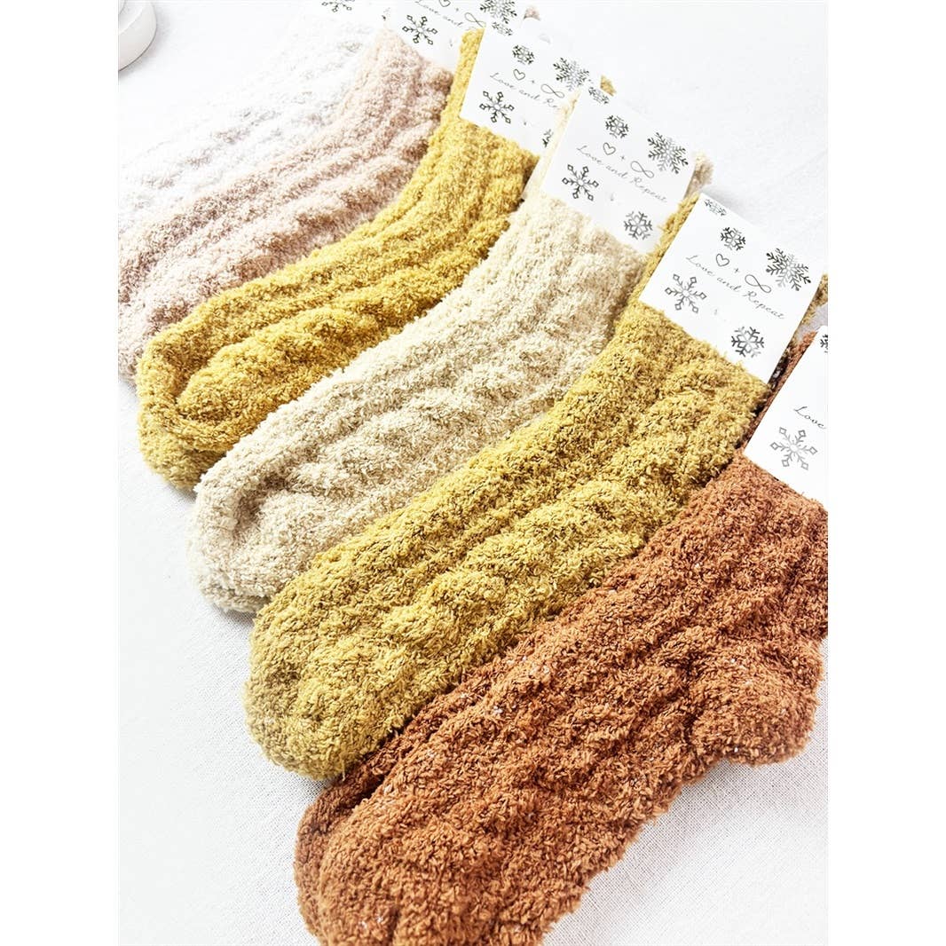 Neutral Tone Solid Cable Pattern Cozy Socks