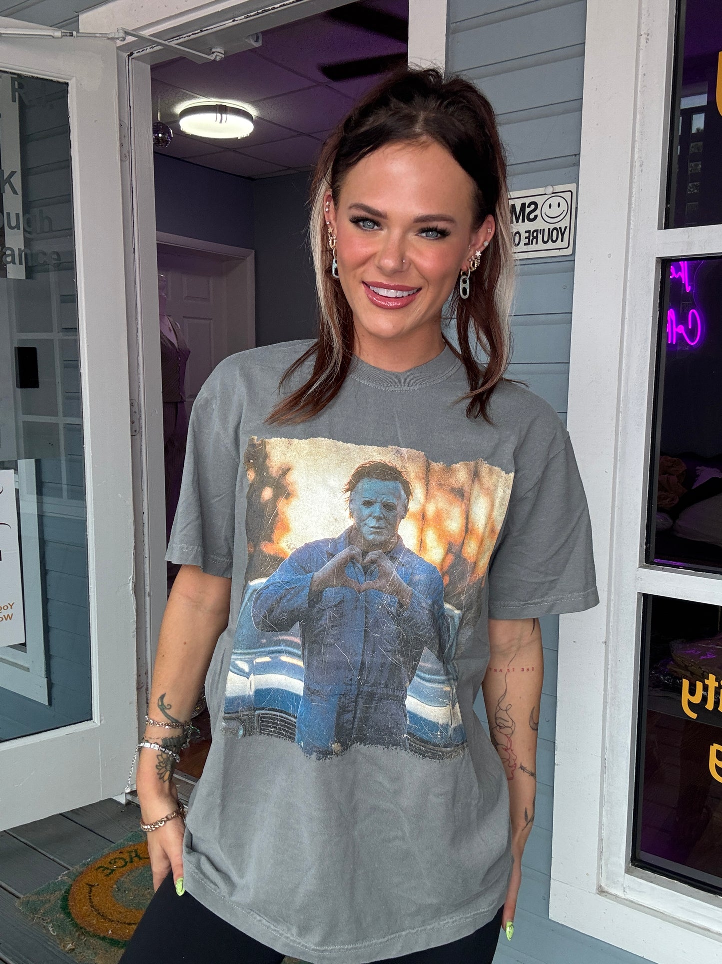 Michael Myers Heart Gray Graphic Tee