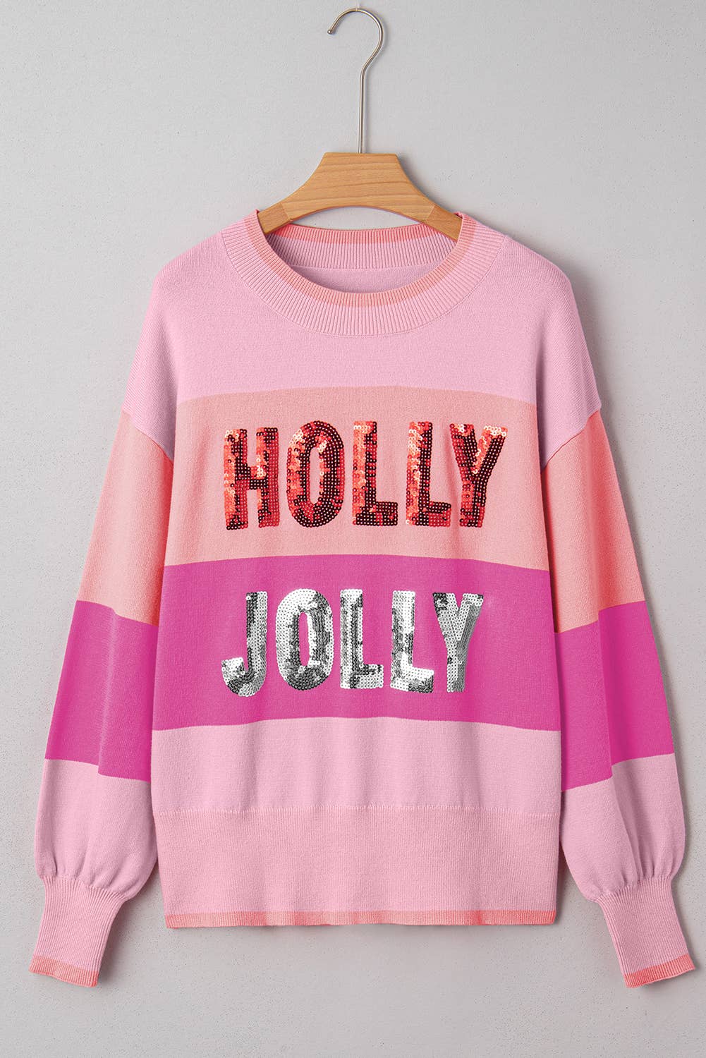 HOLLY JOLLY Sequin Patch Colorblock Sweater | S-XL