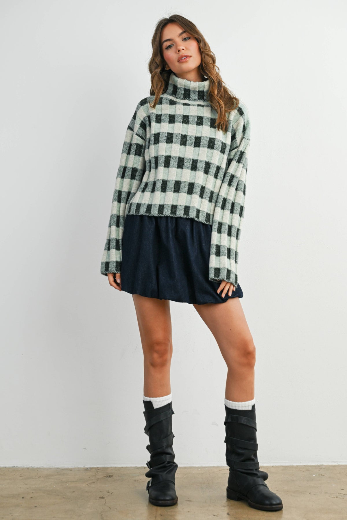 Fall Check Turtleneck Sweater - BMW7532
