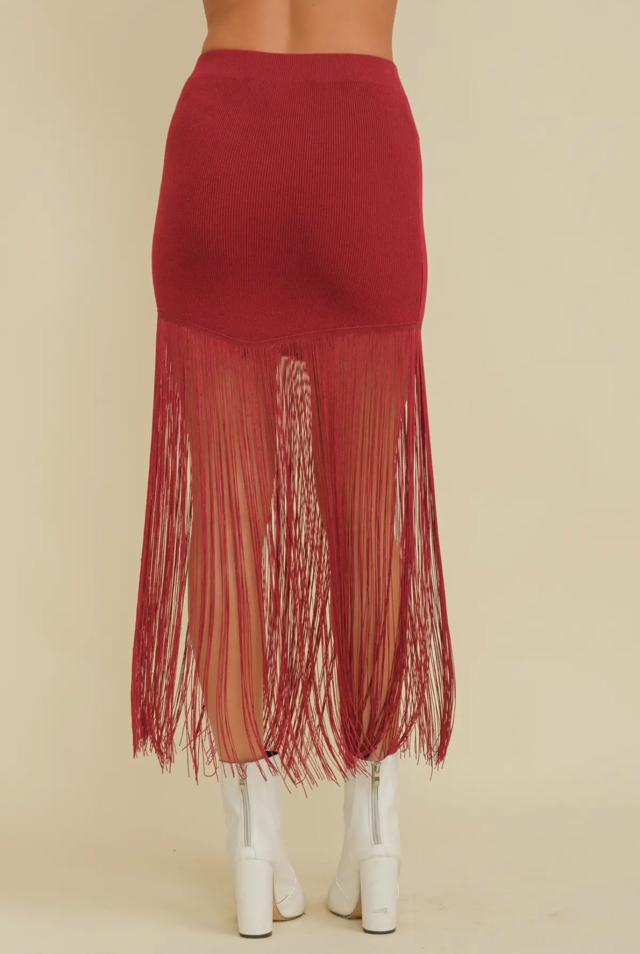 Crimson Knit Fringe Skirt