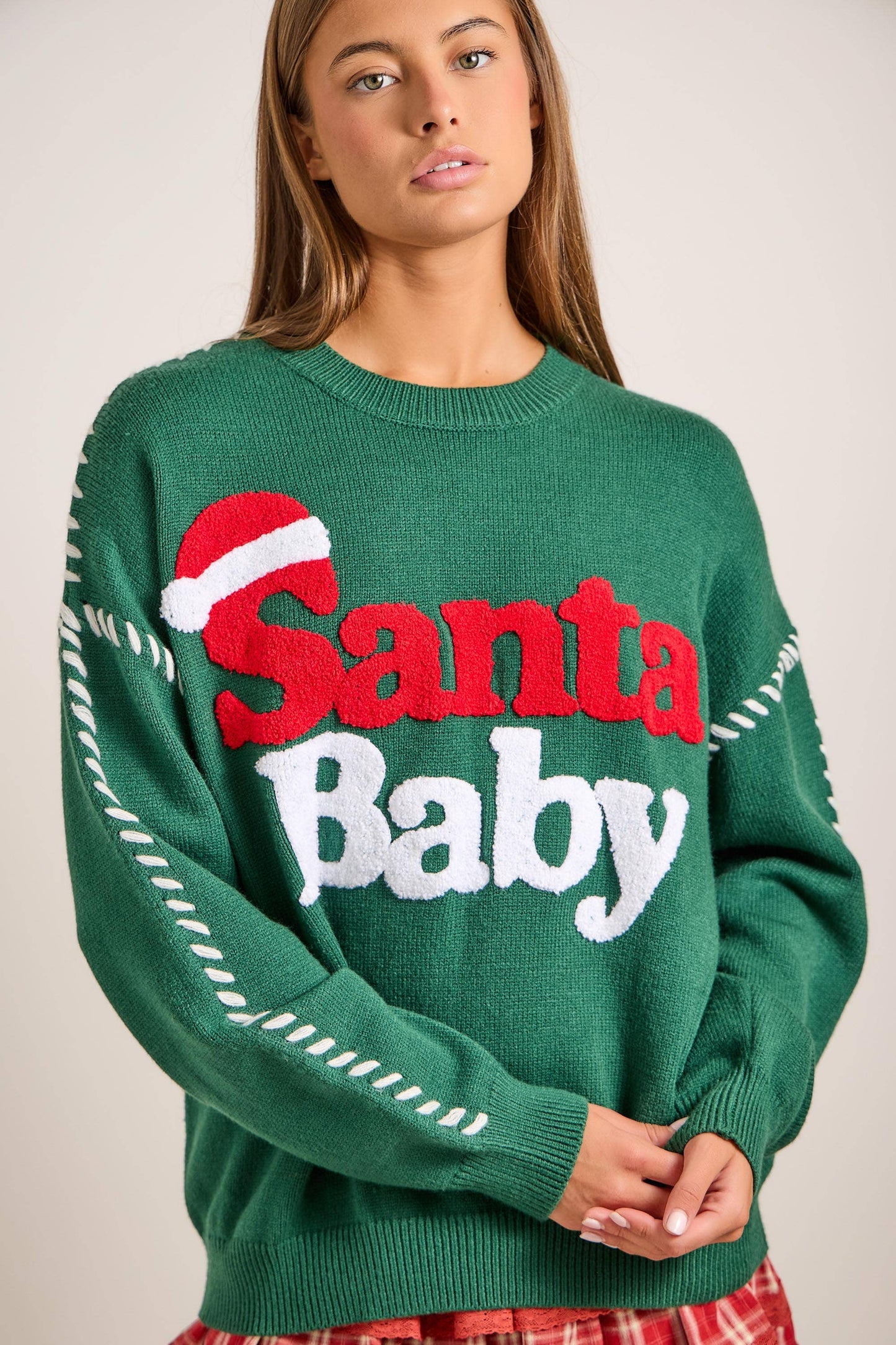 Santa Baby Green Christmas Knit Sweater – Festive Holiday