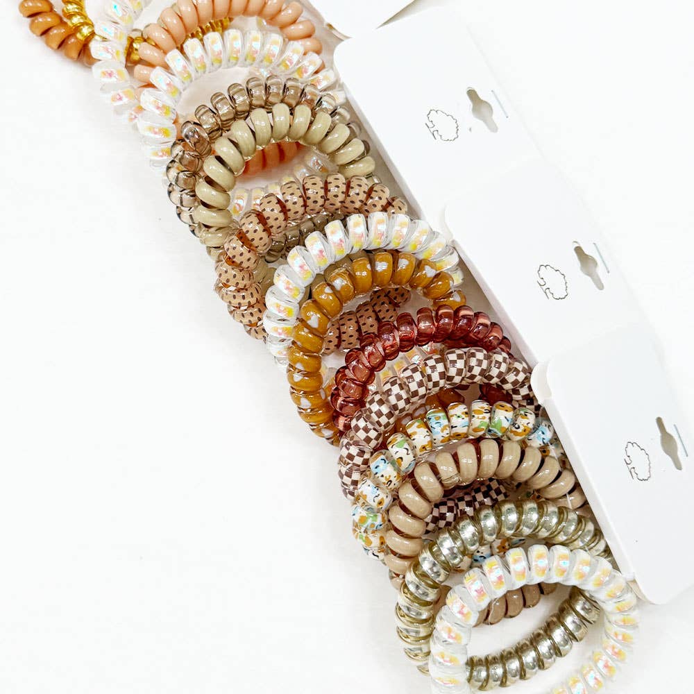 Brown Tone Multi Design Spiral Hair Ties