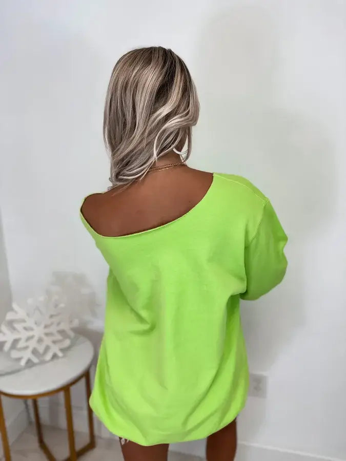 Grinch Don't Kill My Vibe Lime Green Off Shoulder Graphic