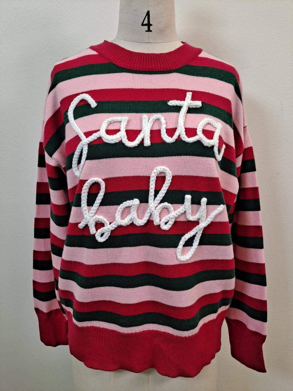 Santa Baby Chenille Letter Striped Christmas Knit Sweater