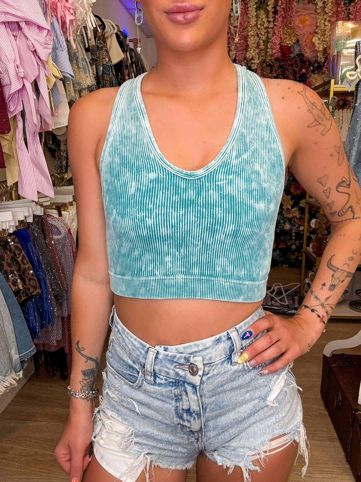 Premium Washed Seamless Rib Crop Tank