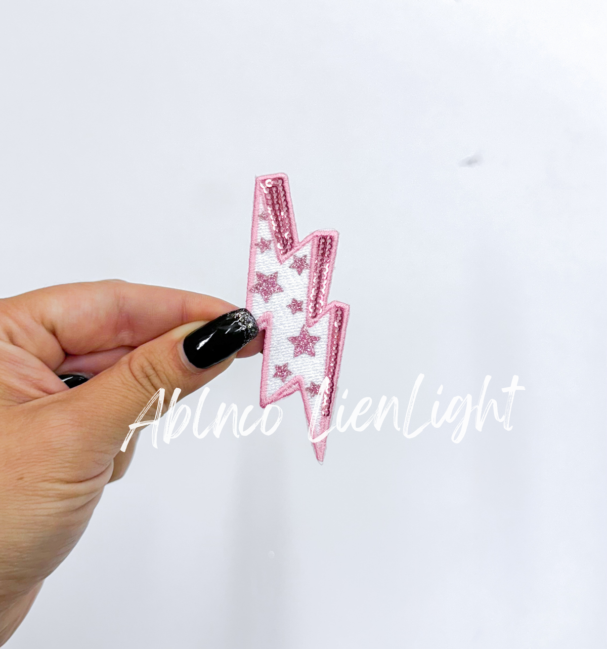 Pink glitter star lightning bolt filler patch iron on