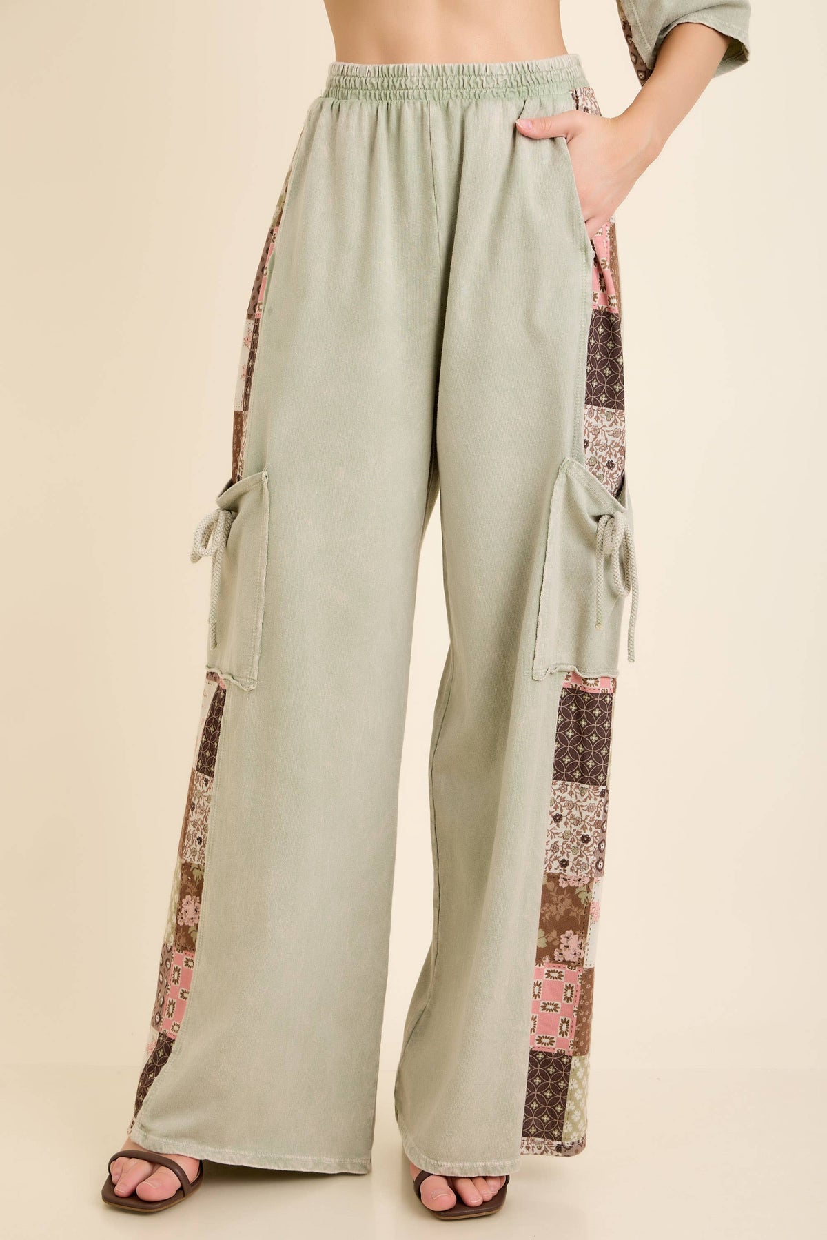 MineralWashed Fall Paisley Print Ribbon patch pants HP7023