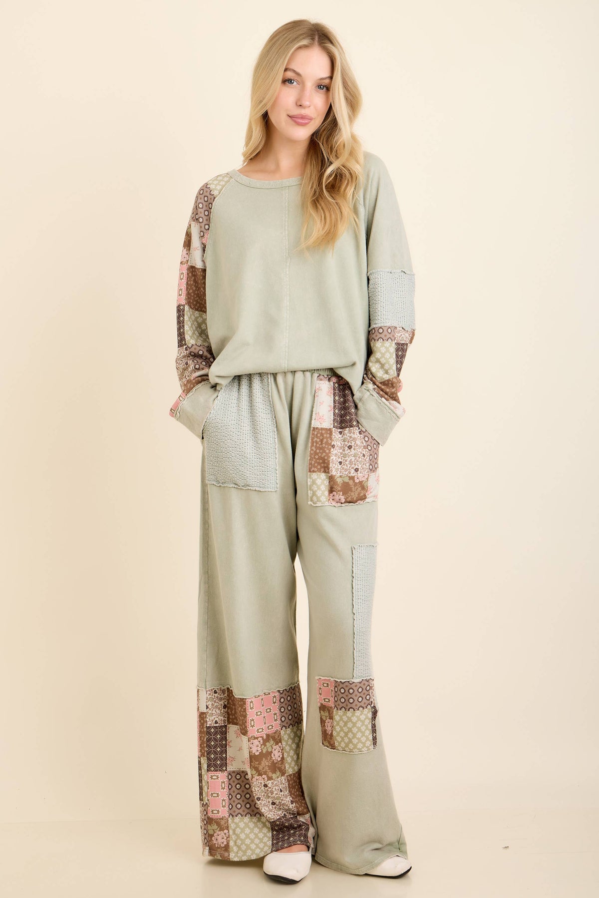 MineralWashed Fall Paisley patchwork Block sweatshirt HT7554