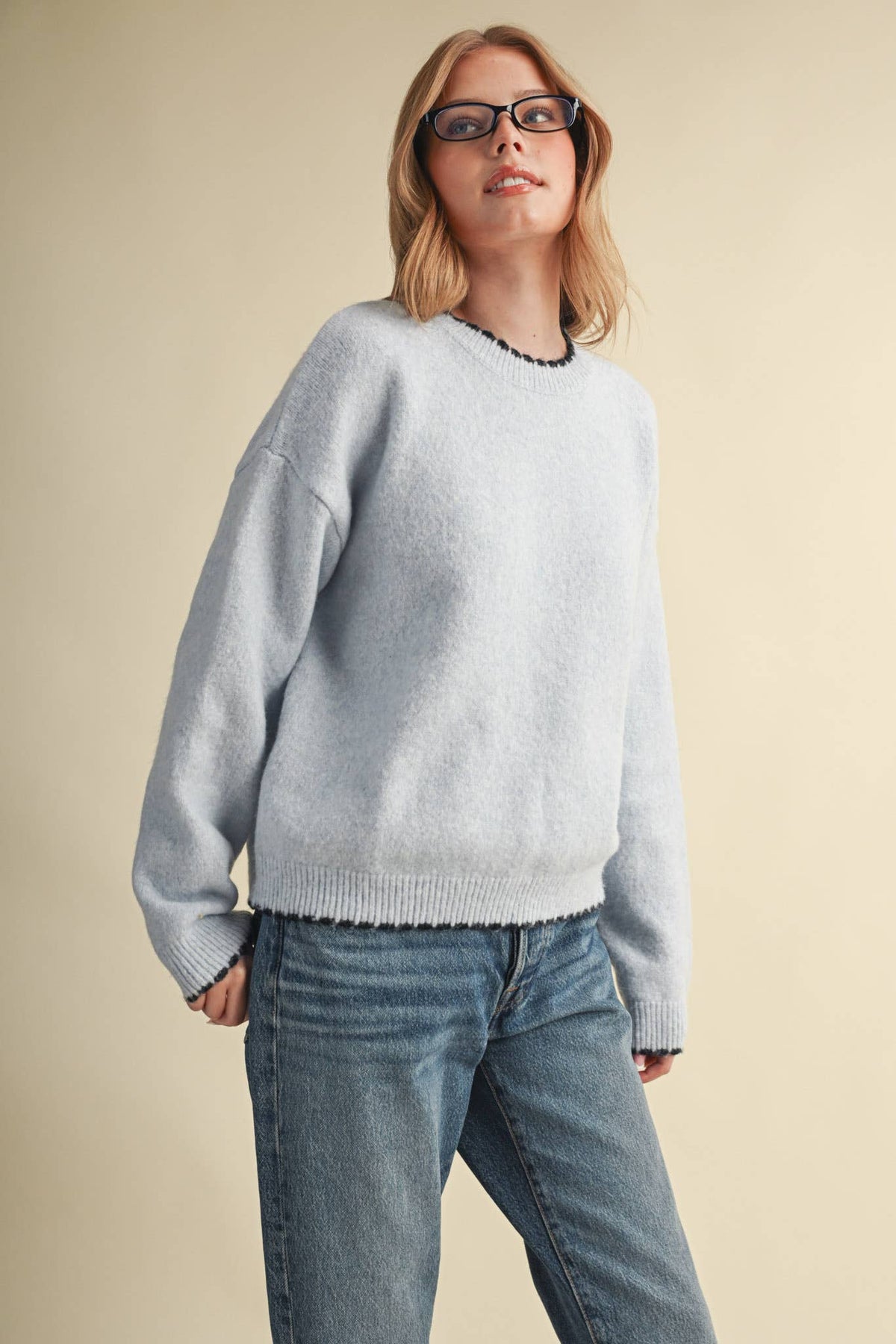 CONTRAST KNIT SCALLOPED EDGE SWEATER MSW11114